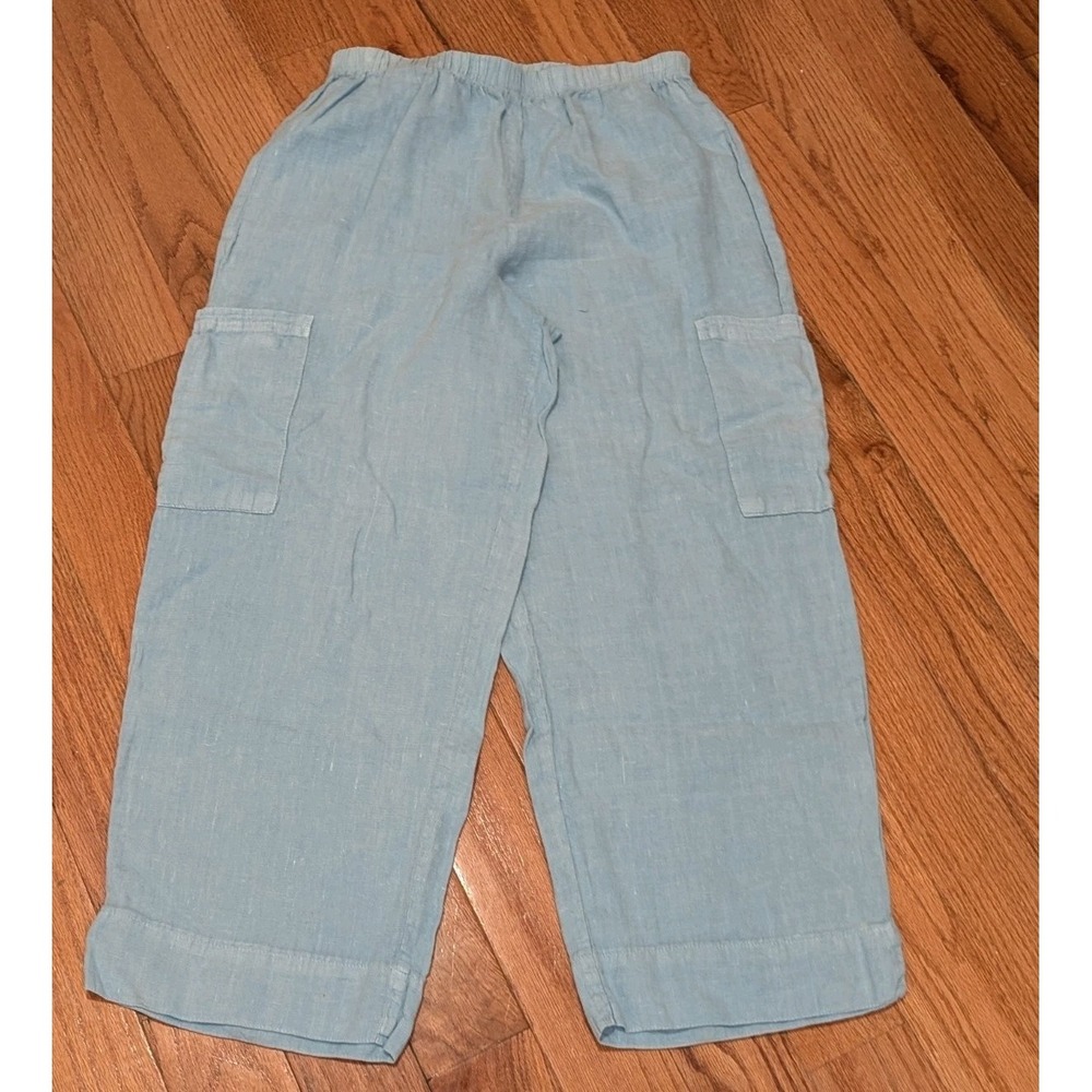 Coastal Cottagecore‎ Linen Crop Cargo Pants Sky Blue Hot Cotton Size S